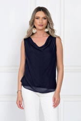 SHOPIKA Top dama elegant lejer cu decolteu drapat si croi fluid, bleumarin Talie unica