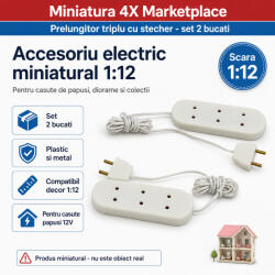 Hobbyplanet Prelungitor triplu cu stecher, set 2 bucati, accesoriu electric miniatural 1: 12 pentru casute de papusi (CC2585 - S1825)