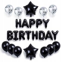 PartyBee Happy Birthday Fekete Konfetti Szülinapi Csillag Lufi Szett 25db-os