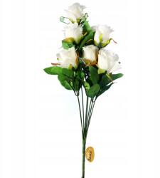 Goliat Elegáns Csokor 9 Mesterséges Fehér Rózsa Magasság 48 cm Kiegészítő Dekoráció (ROSE-064/B)