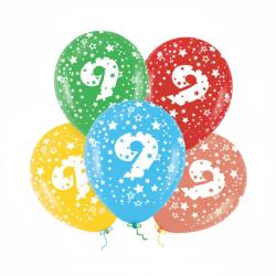 PartyBee 5 db-os lufi szett 9-es számmal színes 30cm, csillagokkal születésnapra