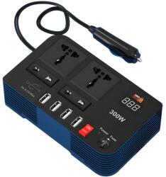 Linomag Invertor de Tensiune Auto Portabil, Linomag®, 12V DC la 220V AC, 300W, Afisaj Digital, Prize Universale EU/UK/USA/AU, USB 4.1A, Protectie la Supratensiune, Negru (90i3)