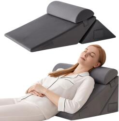 Linomag Set 3 Perne Ortopedice Reglabile 10 în 1 Linomag®, Forma de Pana, pentru Somn Confortabil, Recuperare Post-Operatorie si Suport pentru Spate, Gat si Picioare, Husa Detasabila si Lavabila, Gri inchis (