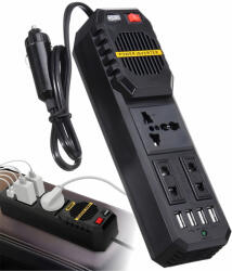 Linomag Invertor de Tensiune Auto, Linomag®, Dc/Ac 12v/220v, Adaptor priza EU/UK/USA/AU, 4xUSB 2.1, Negru (90i)