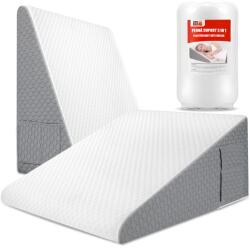 Linomag Perna Suport cu Plan Inclinat din Spuma cu Memorie, Linomag®, pentru Dormit, Antireflux, Sforait, Apnee, Recuperare, Relaxare, Citit, Lavabila, Alb/Gri carbon, 61x61x25.5cm (po1p)
