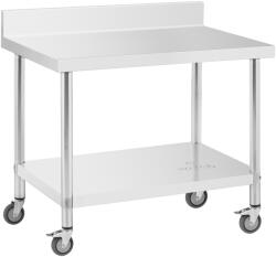 Royal Catering Rozsdamentes acél asztal kerekkel - PREMIUM - 70 x 100 cm - 155 kg - hátsó perem - Royal Catering (RCAT-100/70-WS)