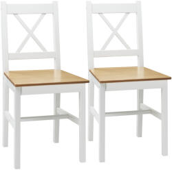 HomCom Set de 2 scaune de sufragerie din lemn masiv scaun de bucătărie stil rustic spătar încrucișat alb și stejar | Aosom Romania (835-909V01WT)