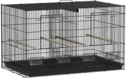 PawHut Colivie volieră interior oțel cu separator 4 bârne tavă glisantă 4 hrănitoare 76 x 46 x 46 cm negru | Aosom Romania (D10-106V00BK)