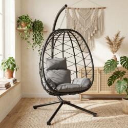Funfit Garden egyszemélyes kerti Függőfotel párnákkal - Fekete, Szürke (4893)
