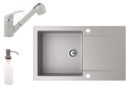 NERO Gránit mosogató NERO Gold + kihúzható zuhanyfejes Shower csaptelep + adagoló (szürke)