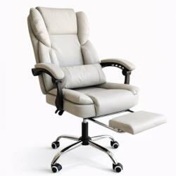 Ecarla Skyline ergonomikus irodai szék, 90-155°-ban dönthető, kihúzható lábtartóval, krémszínű eco bőrrel, deréktámasz, fém lábtartóval, 150 kg, KO51K