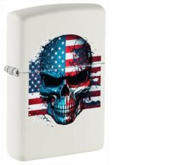 Zippo American Skull Design matt fehér benzines öngyújtó - amerikai zászlós koponya mintával (Z-190428-1)