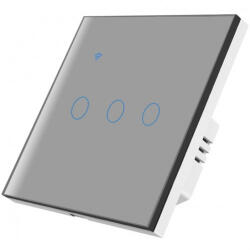iUni Intrerupator smart touch iUni 3F, 3 Canale, Wi-Fi, Sticla securizata, LED, Silver (550409)