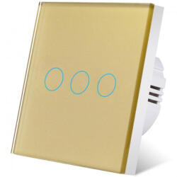 iUni Intrerupator touch iUni 3F, 3 Canale, Sticla Securizata, LED, Gold (550270)
