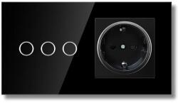 iUni Intrerupator touch si Priza, Rama sticla securizata, iUni 3Y, LED, Black (554100)