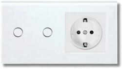 iUni Intrerupator touch dublu si Priza, Rama sticla securizata, iUni 2Y, LED (554070)