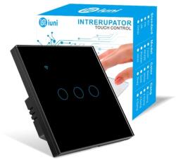 iUni Intrerupator smart touch, WiFi, Sticla securizata, iUni 3G, 3 Canale, 10A, Control vocal, Smart Life / Tuya, LED, Black (553868)