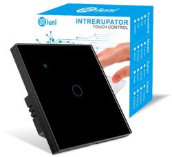 iUni Intrerupator smart touch, WiFi, Sticla securizata, iUni 1G, 1 Canal, 10A, Control vocal, Smart Life / Tuya, LED, Black (553783)