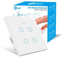 iUni Intrerupator smart touch, WiFi, Sticla securizata, iUni 4G, 4 Canale, 10A, Control vocal, Smart Life / Tuya, LED (554155)