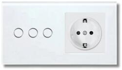 iUni Intrerupator touch triplu si Priza, Rama sticla securizata, iUni 3Y, LED (554094)