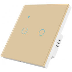 iUni Intrerupator smart touch iUni 2F, 2 Canale, Wi-Fi, Sticla securizata, LED, Gold (550355)