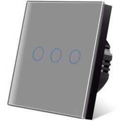iUni Intrerupator touch iUni 3F, 3 Canale, Sticla Securizata, LED, Silver (550287)