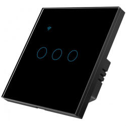 iUni Intrerupator smart touch iUni 3F, 3 Canale, Wi-Fi, Sticla securizata, LED, Black (550386)