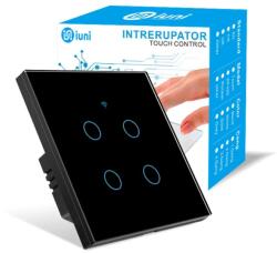 iUni Intrerupator smart touch, WiFi, Sticla securizata, iUni 4G, 4 Canale, 10A, Control vocal, Smart Life / Tuya, LED, Black (554162)
