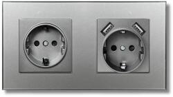 iUni Priza dubla rama din sticla securizata, 2 porturi USB-A, iUni US2, 16A, Silver (553912)