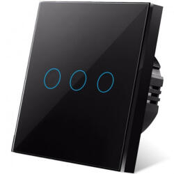 iUni Intrerupator touch iUni 3F, 3 Canale, Sticla Securizata, LED, Black (550263)
