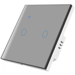 iUni Intrerupator smart touch iUni 2F, 2 Canale, Wi-Fi, Sticla securizata, LED, Silver (550362)