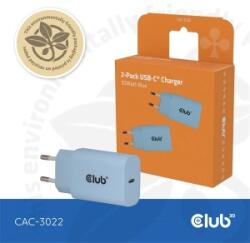 Club 3D CAC-3022 (2db/csomag, 30W USB-C, PD3.0, túltöltés védelem, kicsi méret, kék) (PERCLUCAC-3022)