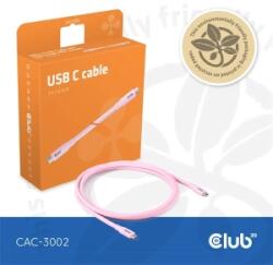 Club 3D CAC-3002 (USB-C, PD 240W, 20Gbps, 4K60Hz, rózsaszín, M/M, 2m) (PERCLUCAC-3002)