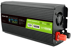 Green Cell Invertor auto Green Cell de la 12V la 230V, convertor de tensiune 500W/1000W, undă sinusoidală pură, cu afișaj LCD (INVGC12P500LCD)