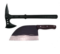 Depox Set Topor Pirate Skull, 39 cm si Cutit Wave Blade, 30 cm, DEPOX®, otel inoxidabil, negru (0974)
