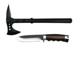 Depox Set Topor Pirate Skull, 39 cm si Cutit Bohemian Blade, 23 cm, DEPOX®, otel inoxidabil, teaca inclusa (0975)