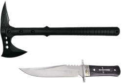 Depox Set Topor Survivor 39 cm si Cutit de vanatoare 28 cm , DEPOX® , negru , husa inclusa (0972)