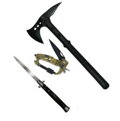 Depox Set Topor Survivor, Carabina multifunctionala si Briceag Stiletto, DEPOX®, otel (0976)