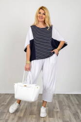 Pierino Bluza alb-bleumarin oversize cu design asimetric din bumbac - joc de dungi Talie unica