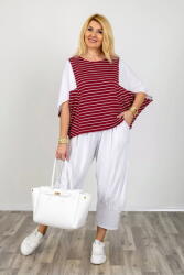 Pierino Bluza alb-rosu inchis oversize cu design asimetric din bumbac - joc de dungi Talie unica