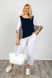Pierino Bluza alb-bleumarin oversize cu design asimetric din bumbac Talie unica