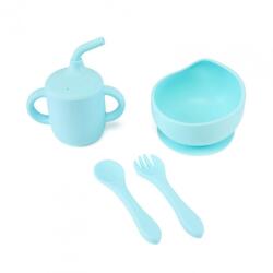 U-GROW Set 4 piese diversificare din silicon: Cana cu pai, bol (UG-422BL) Set pentru masa bebelusi