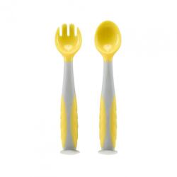 U-GROW Set lingurita si furculita , galben, U-Grow (UG-218YE) Set pentru masa bebelusi