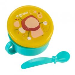 U-GROW Bol 2 in 1 pentru snackuri si lingurita, blue, U-Grow (A-2504BL) Set pentru masa bebelusi