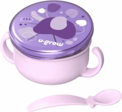 U-GROW Bol 2 in 1 pentru snackuri cu lingurita, mov, U-Grow (A-2504PP) Set pentru masa bebelusi