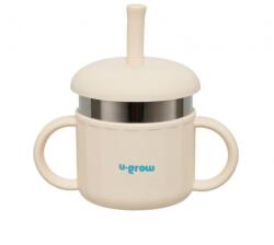 U-GROW Cana din silicon cu pai si interior din inox, 220 ml, (UG-SCT01WH) Set pentru masa bebelusi