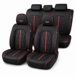 Carguard Huse auto premium 5 locuri Carguard Deluxe din piele ecologica perforata, negru-rosu (HSA024)