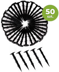 MultiGarden Geotextília rögzítőtüske, MultiGarden PEG50-15, fekete, 15 cm, széles fejű, hegyes, stabilizáló kampókkal, beverhető vagy becsavarható, 50 db (TF5222)