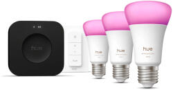 Philips Hue White and colour ambience Kezdőkészlet: 3 db E27-es okos fényforrás + Dimmer Switch + Bridge Pro (929003853503)