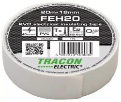 TRACON , FEH20, Szigetelőszalag, fehér, 20m×18mm, PVC, 0-90°C, 40kV/mm (101521)